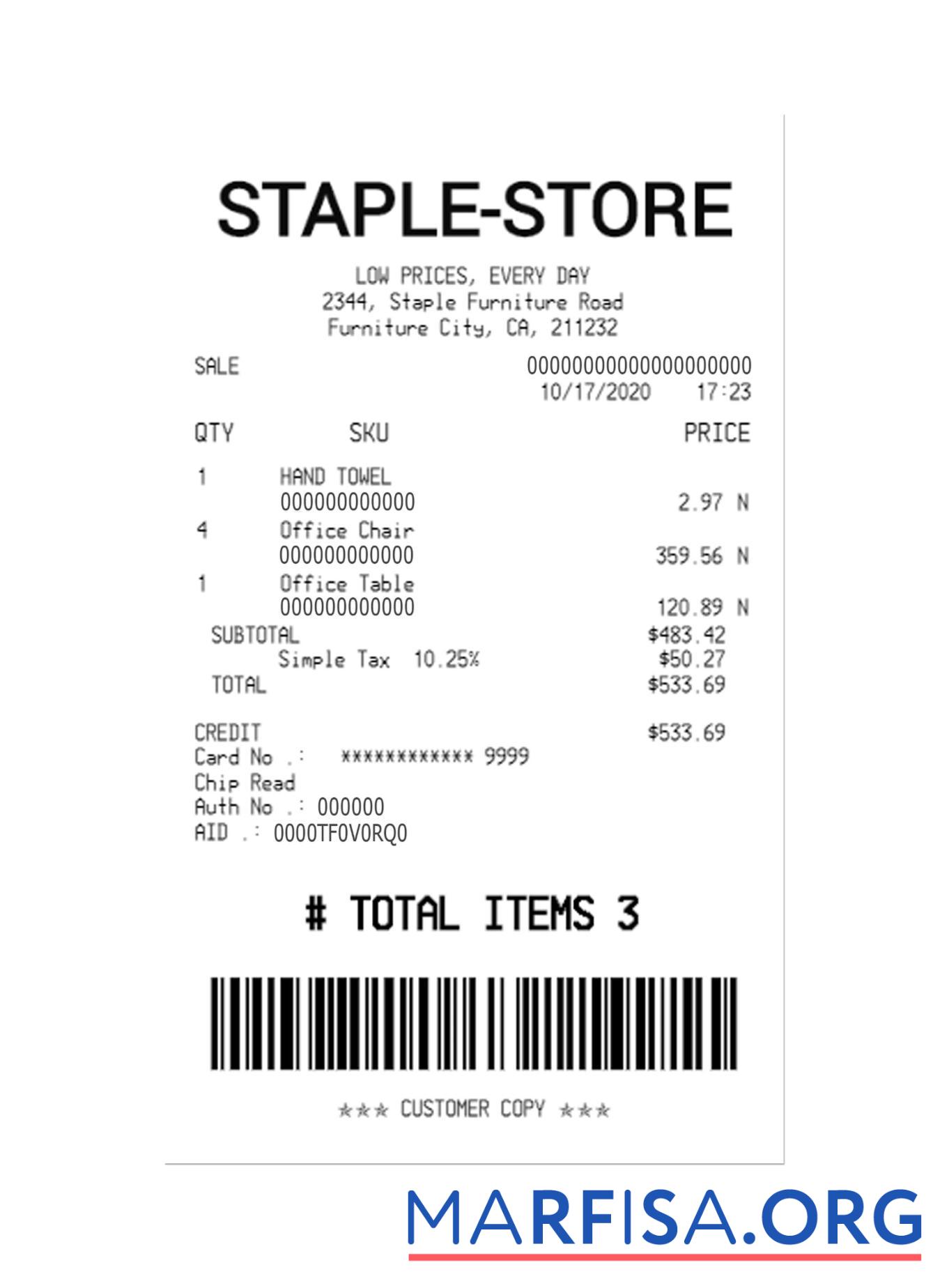 Printable STAPLE STORE payment check example